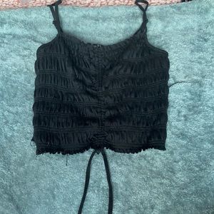 Spaghetti strap black ruffle crop top